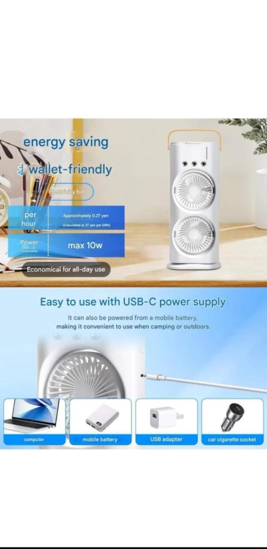 Portable Dual-Blade USB-C Desk Fan – Energy-Saving Personal Cooling Fan